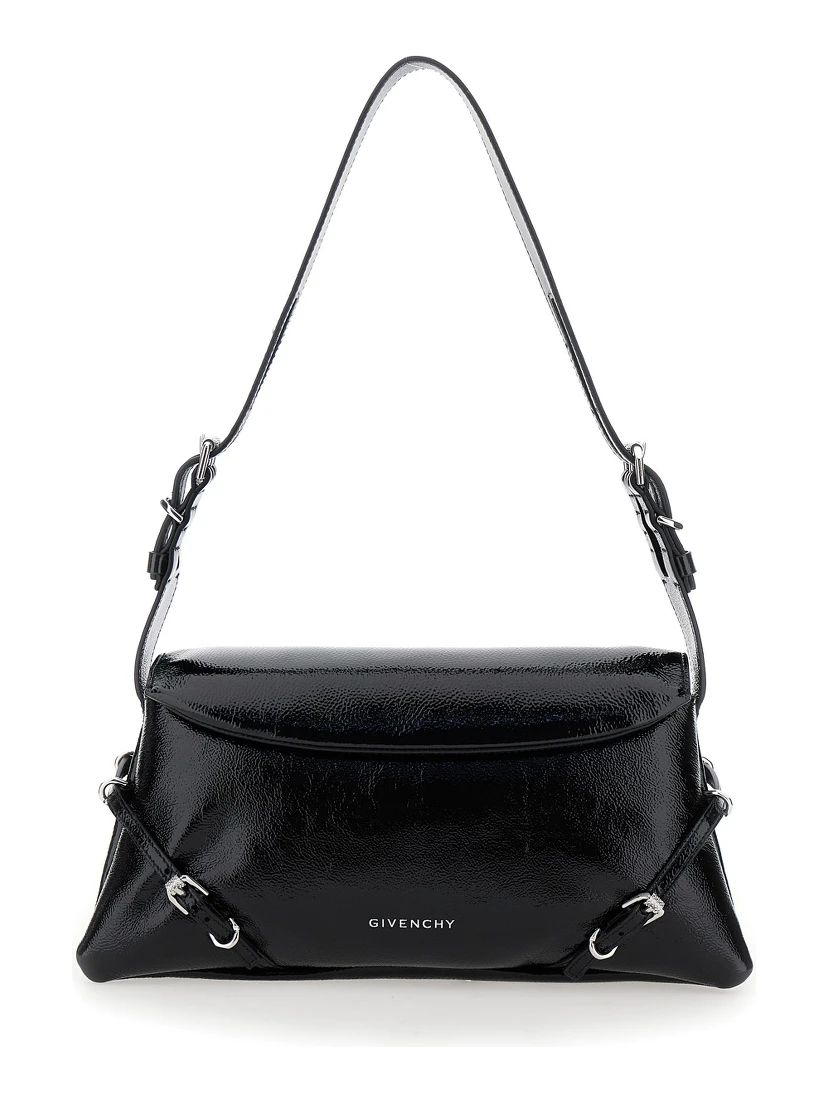 Ptit Voyou Black Shoulder Bag with Logo Lettering on the Front and Adjustable Shoulder Strap in Leather Woman