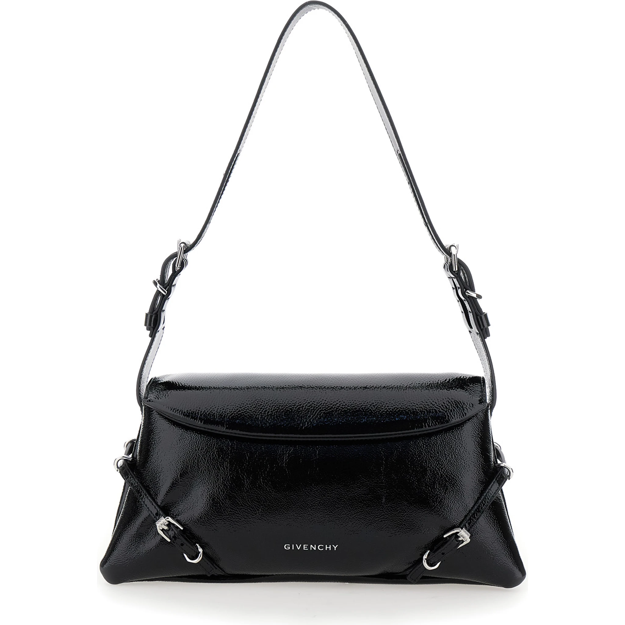 Ptit Voyou Black Shoulder Bag with Logo Lettering on the Front and Adjustable Shoulder Strap in Leather Woman