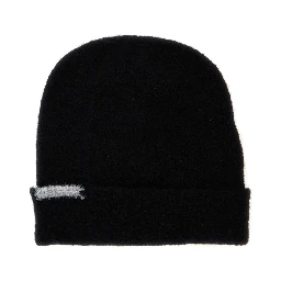 Black Beanie with Contrasting Detail in Wool Woman