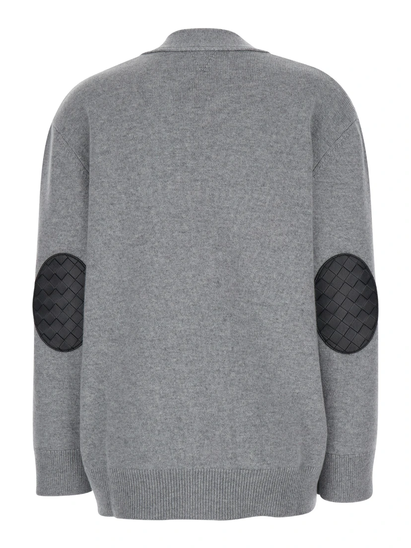 Grey Cardigan with Intrecciato Patch in Cashmere Woman