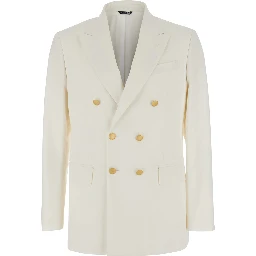 White Double Breasted Jacket with Peak Lapels in Virgin Wool and Cotton Blend Woman