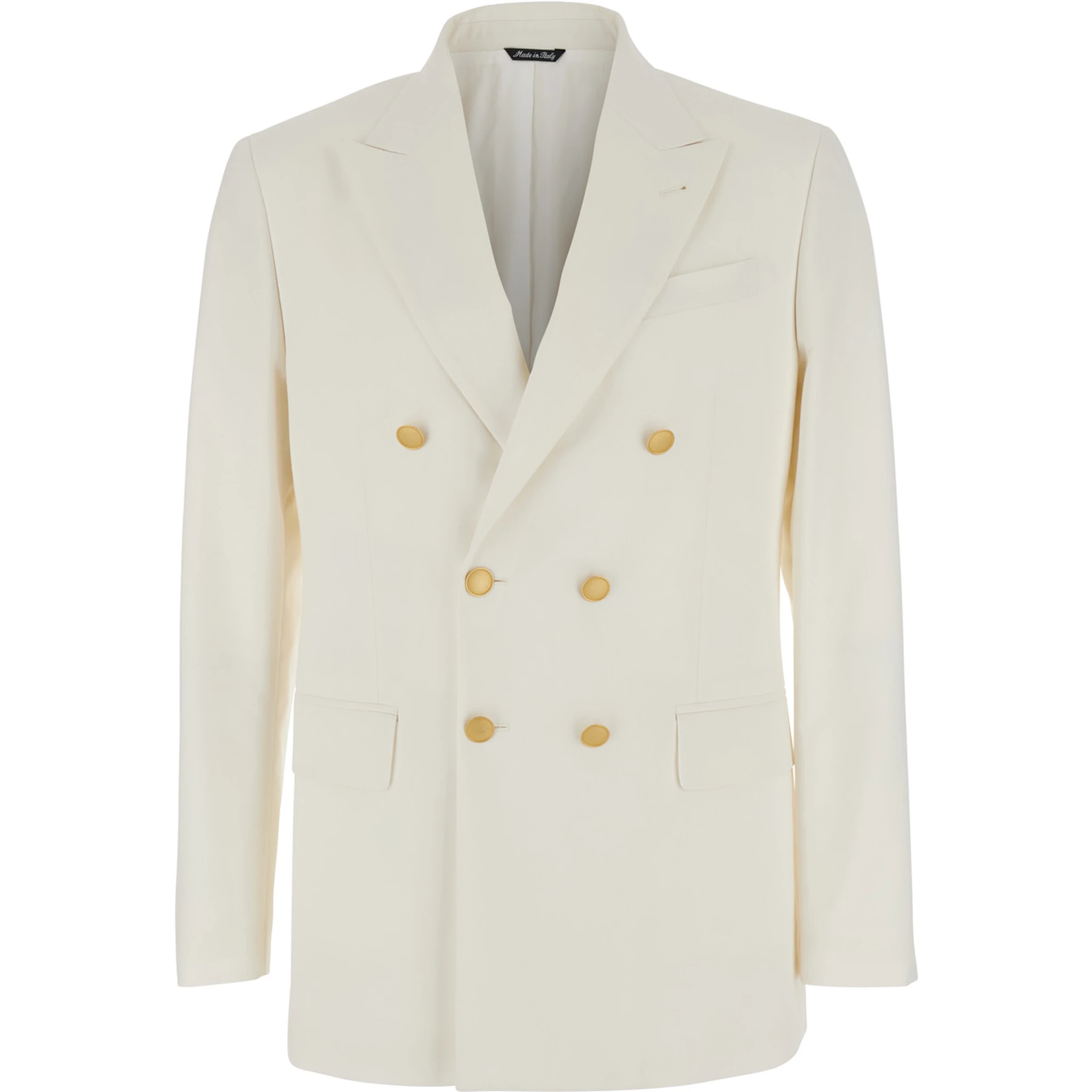 White Double Breasted Jacket with Peak Lapels in Virgin Wool and Cotton Blend Woman