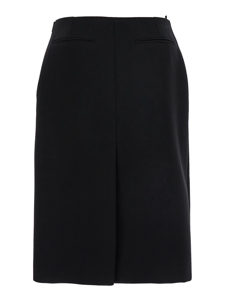 Black High Waist Skirt with Logo Lettering on Waist and Zip Puller in Wool Woman alternative