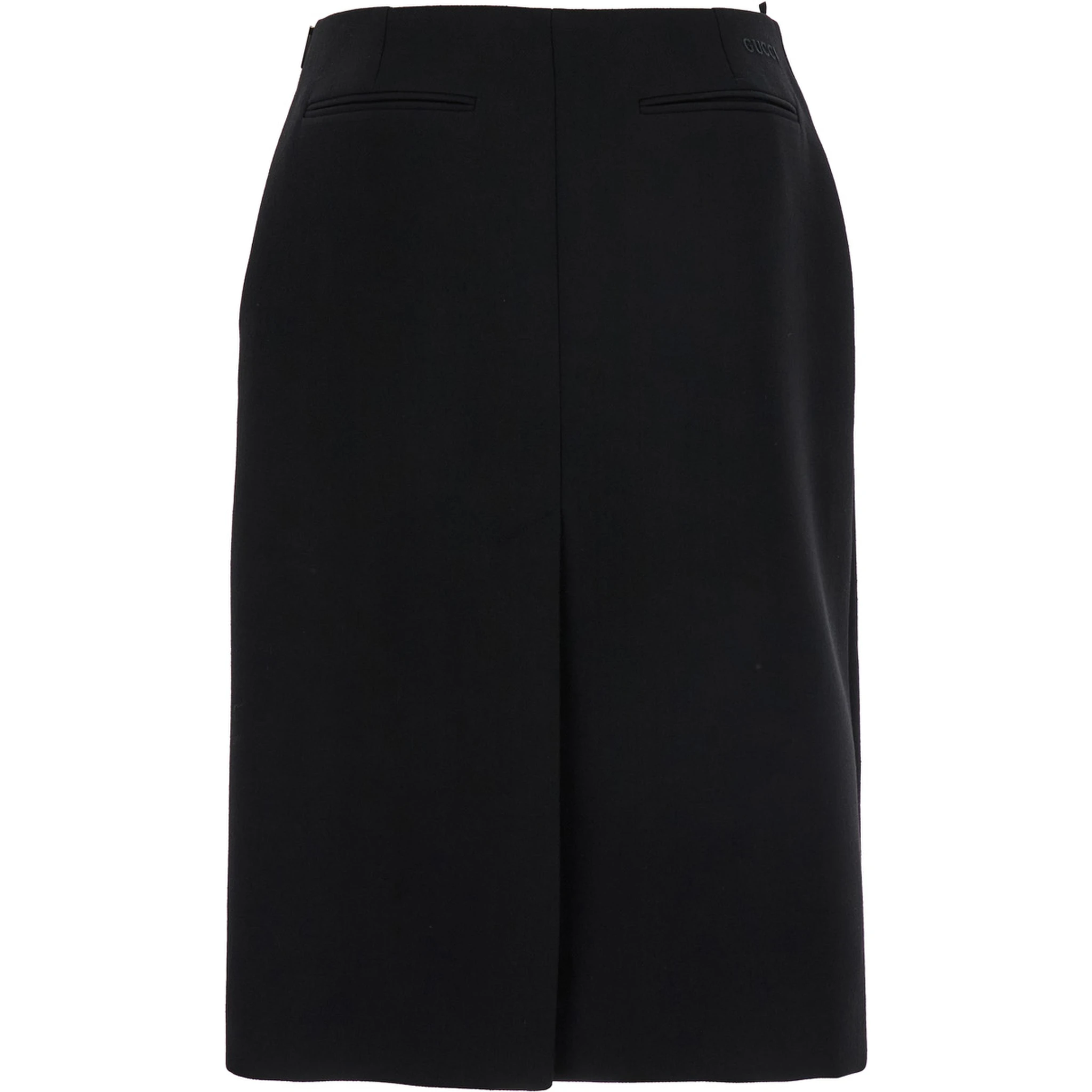 Black High Waist Skirt with Logo Lettering on Waist and Zip Puller in Wool Woman