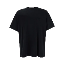 Black Crewneck T-Shirt with Embossed Logo on Front in Cotton Man