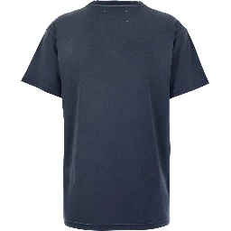 Blue Crewneck T-Shirt with Logo Lettering Print in Cotton Woman