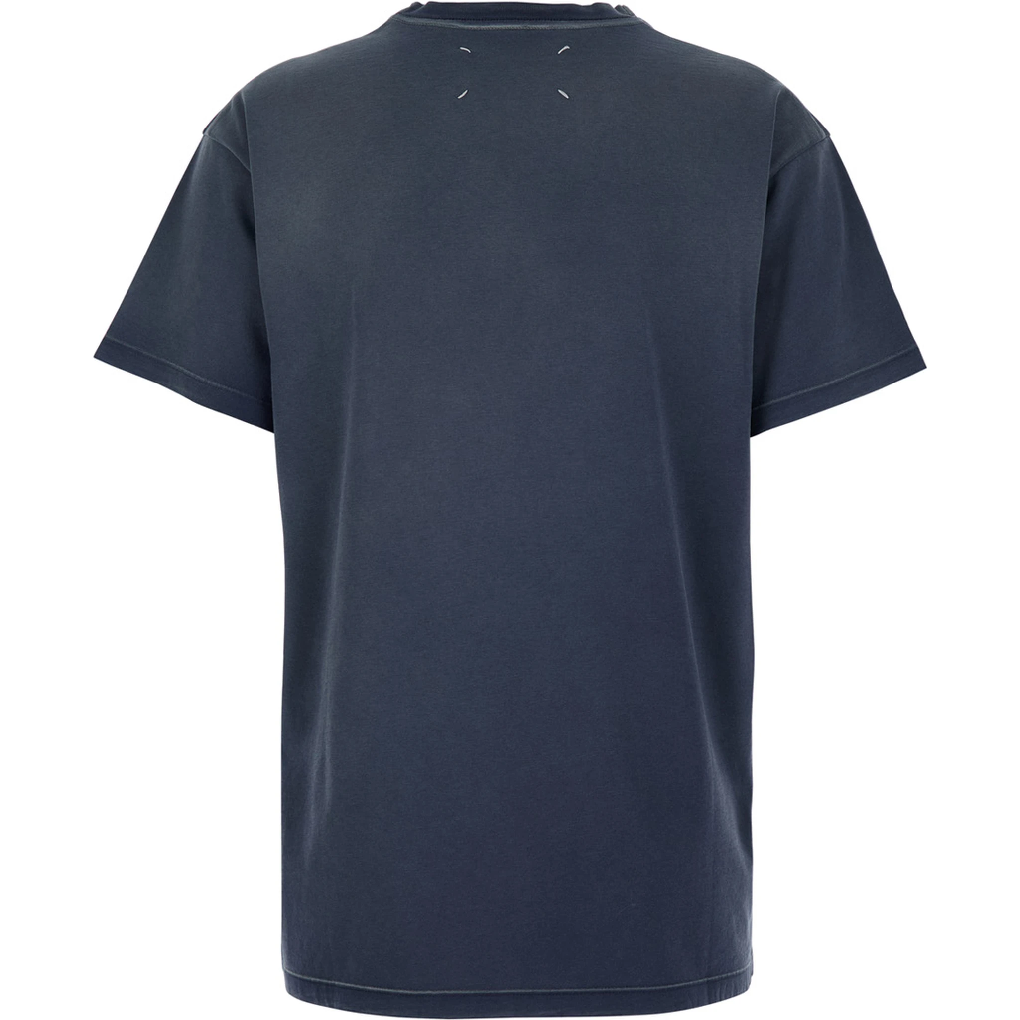 Blue Crewneck T-Shirt with Logo Lettering Print in Cotton Woman