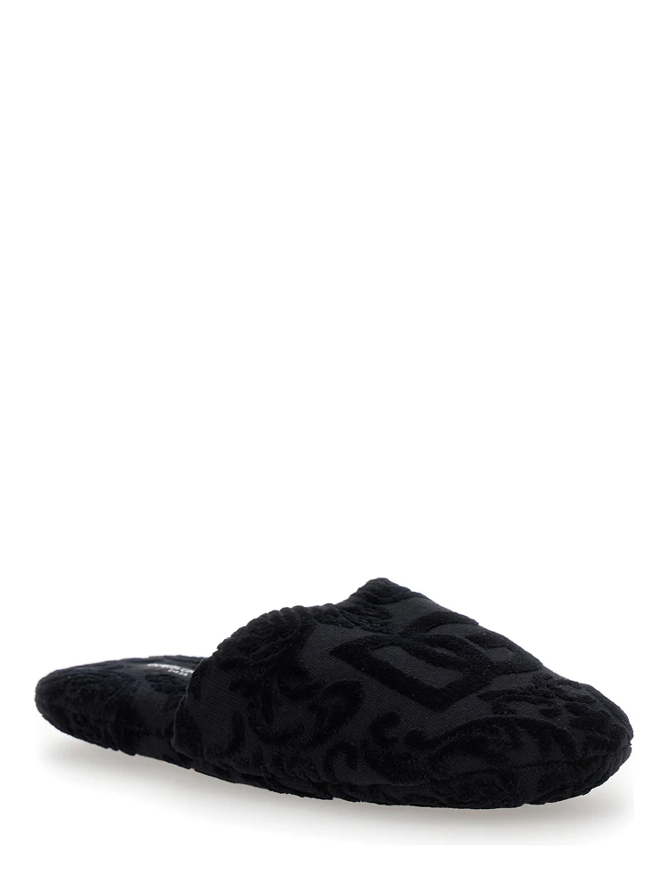 Black Slippers with DG Logo Jacquard in Cotton Terry alternative