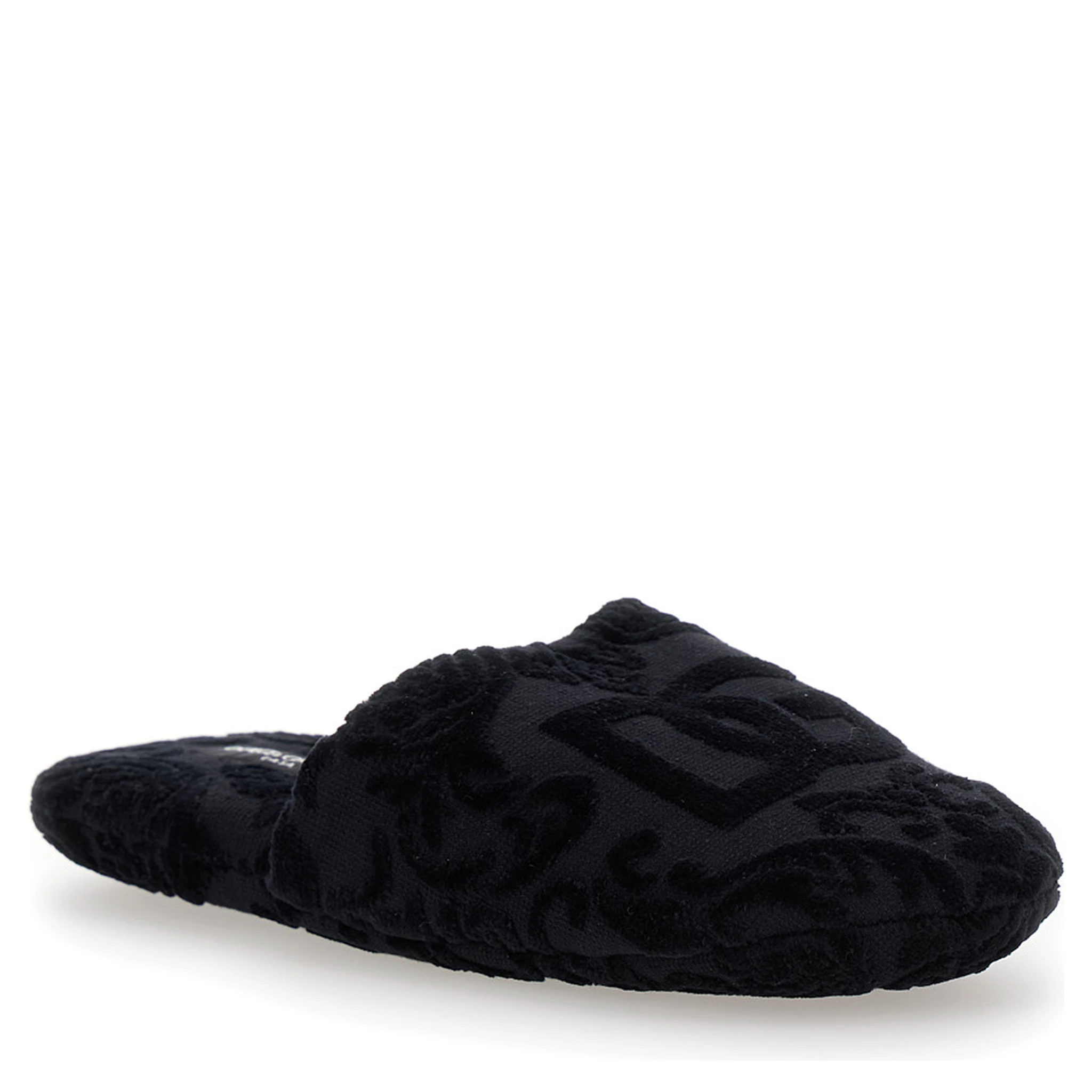 Black Slippers with DG Logo Jacquard in Cotton Terry