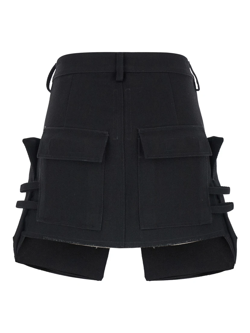 Stefan Black Mini-Skirt with Patch Pockets in Wool Woman