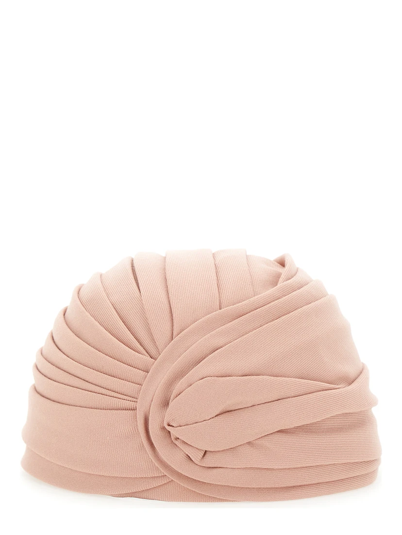 Pink Headdress Hat with Asymmetrical Design in Pink Virgin Wool Woman