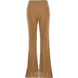 Beige Flared Pants with Asymmetric Hem in Grain de Poudre Wool Woman