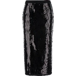 Black Midi Skirt With Sequins All-Over in Technical Fabric Woman