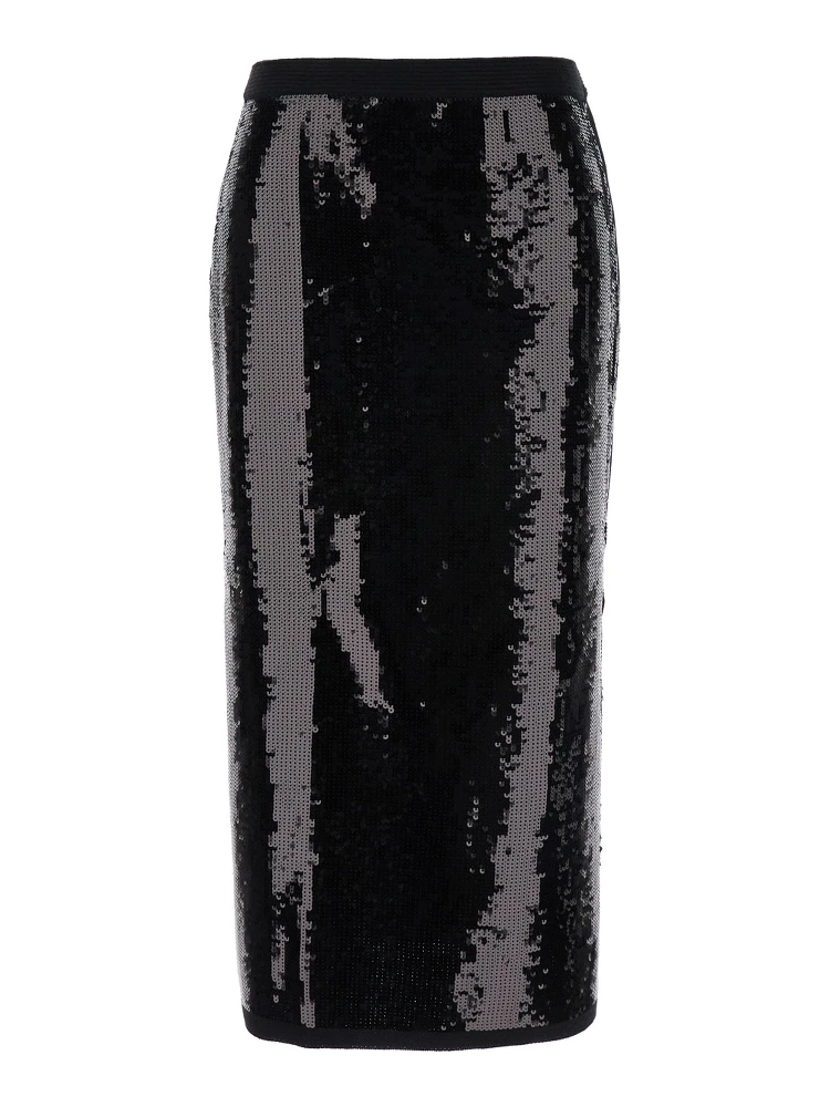 Black Midi Skirt With Sequins All-Over in Technical Fabric Woman