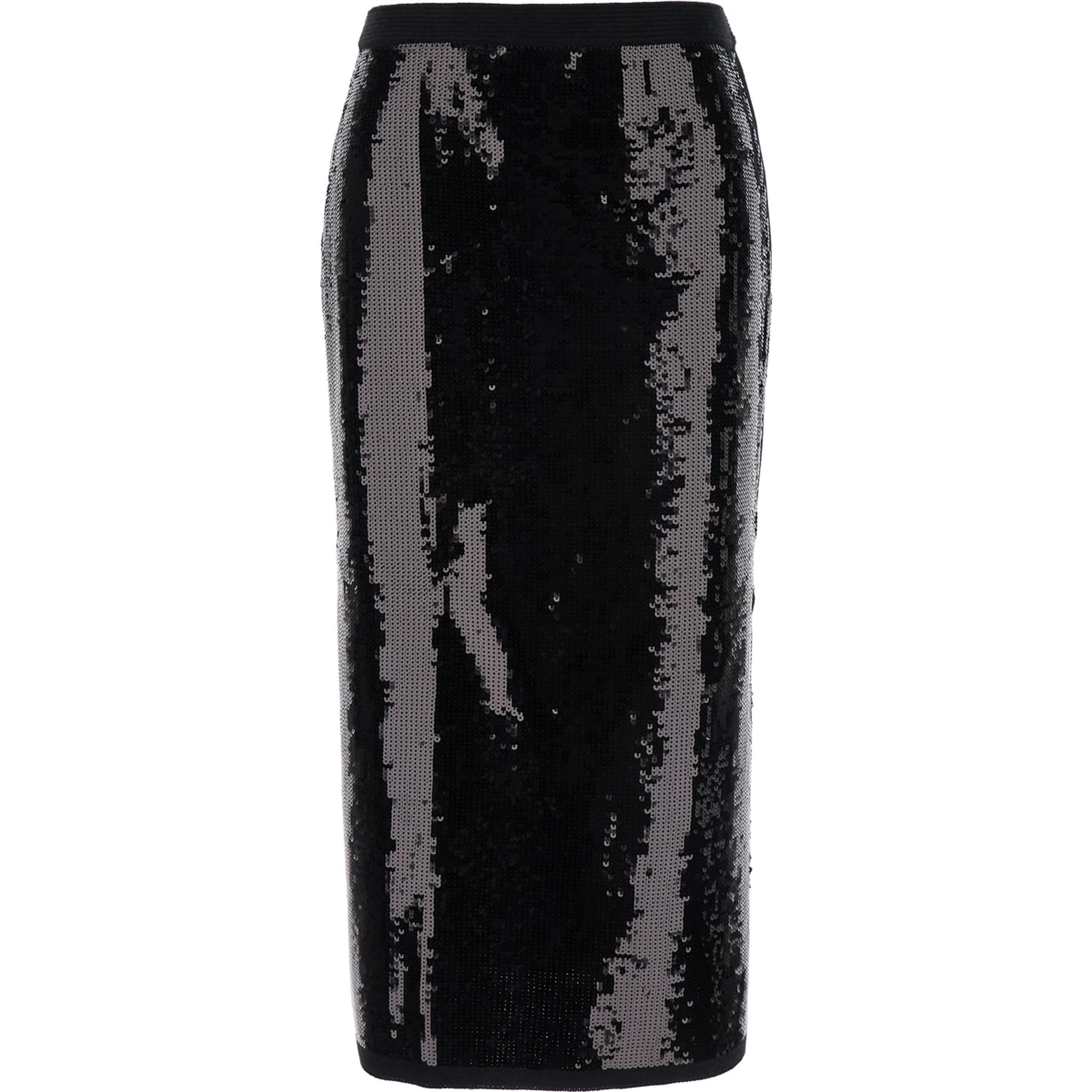 Black Midi Skirt With Sequins All-Over in Technical Fabric Woman