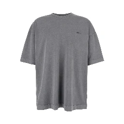 Grey T-Shirt with Logo Embroidered on the Front and Print on the Back in Cotton Man