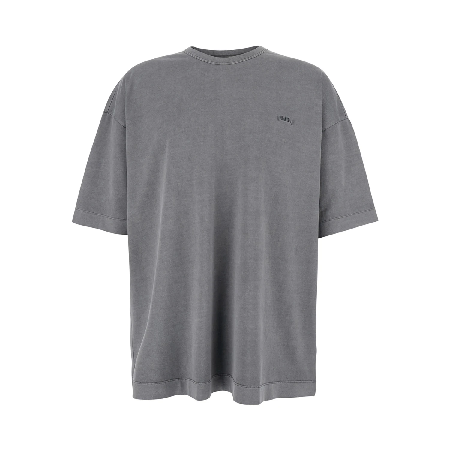 Grey T-Shirt with Logo Embroidered on the Front and Print on the Back in Cotton Man