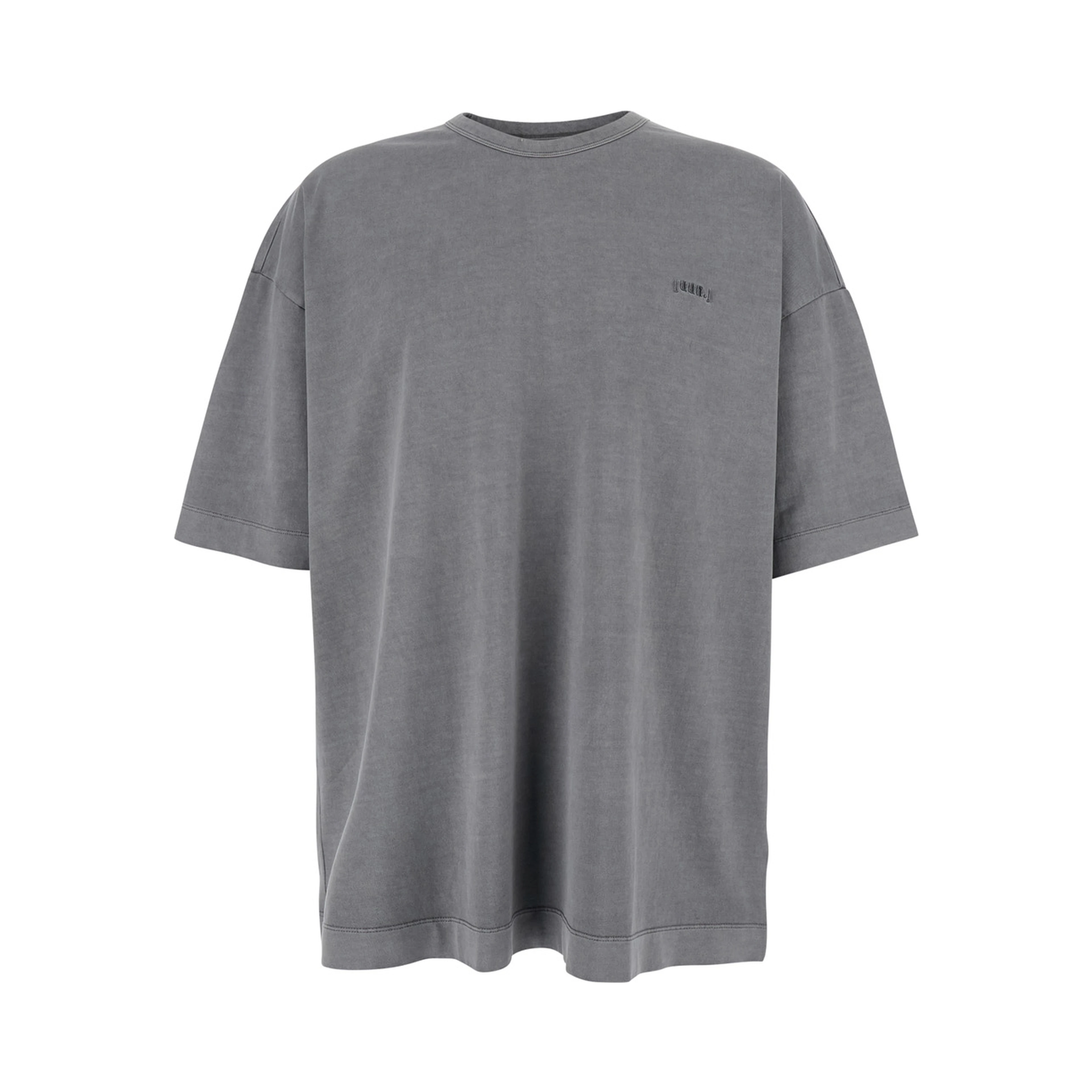 Grey T-Shirt with Logo Embroidered on the Front and Print on the Back in Cotton Man