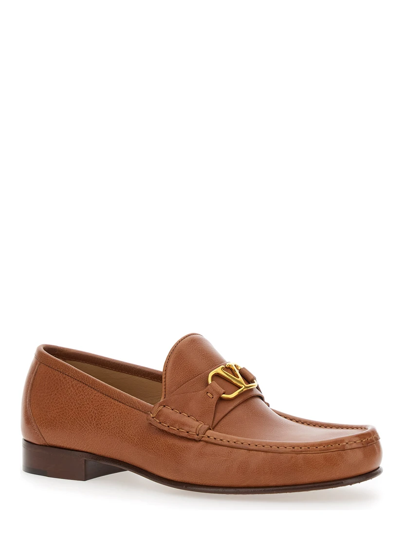 Brown Loafers with VLogo Signature Detail in Leather Man