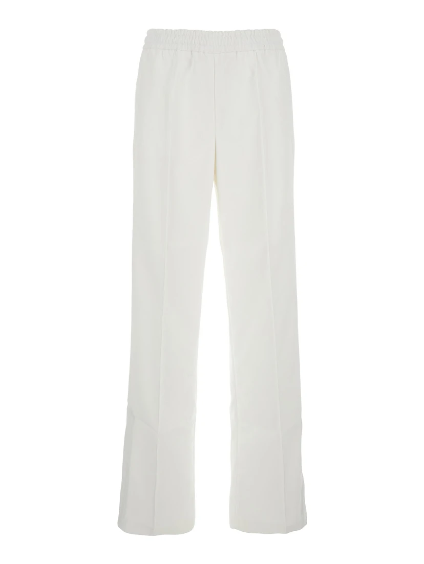 White Pants with Elastic Drawstring Waist in Tech Fabric Woman