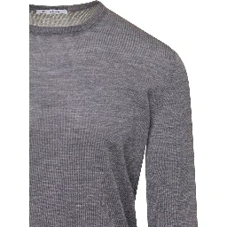 Grey Crewneck Sweater with Long Sleeves in Cashmere Man Gaudenzi