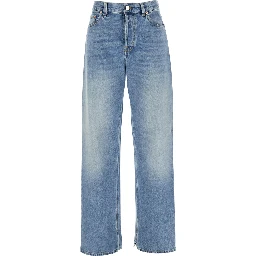 Blue Jeans with Belt Loops and Logo Patch on the Rear in Denim Woman