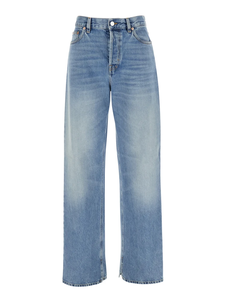 Blue Jeans with Belt Loops and Logo Patch on the Rear in Denim Woman