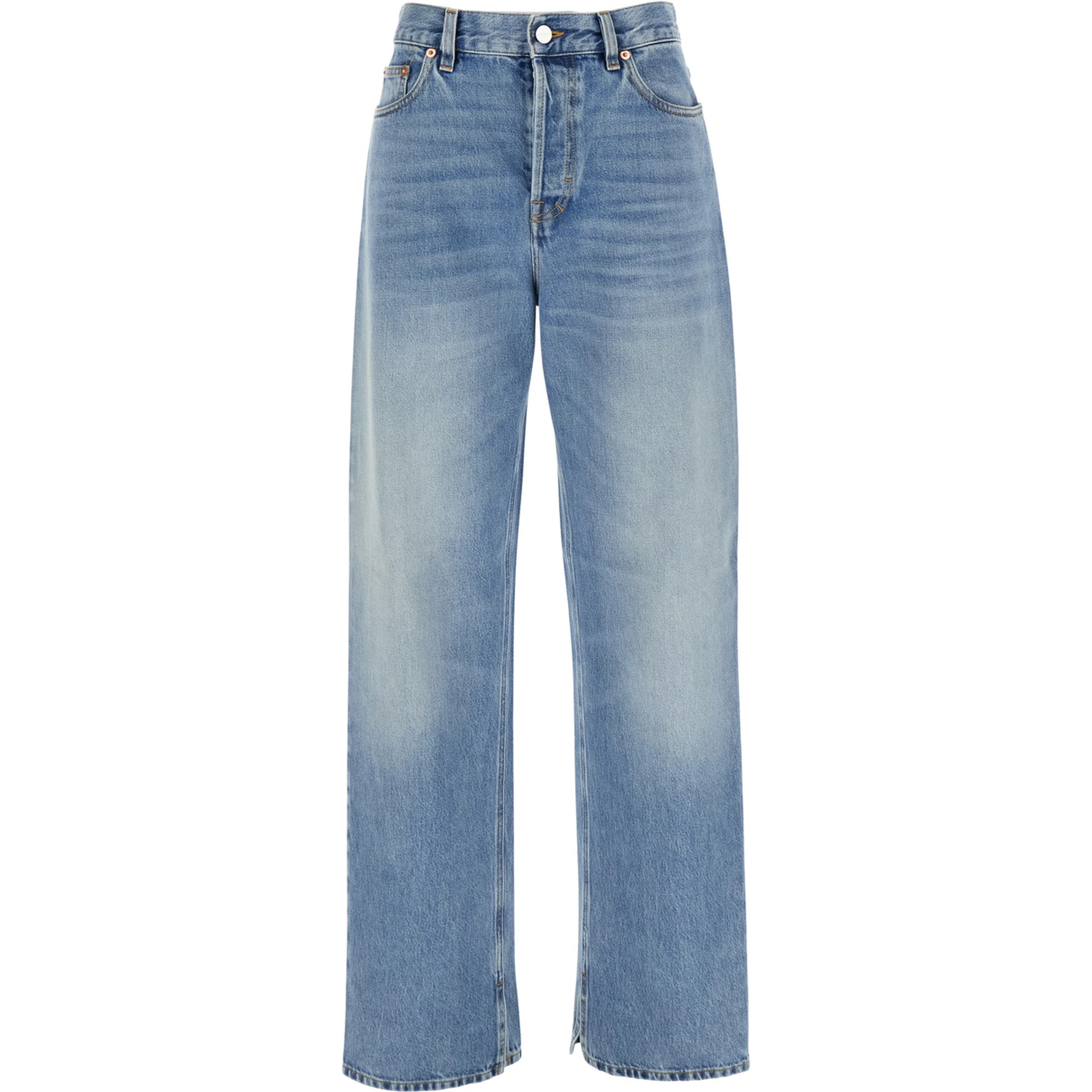 Blue Jeans with Belt Loops and Logo Patch on the Rear in Denim Woman