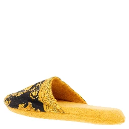 Ciabatte da Casa Nere e Oro in Cotone e Spugna con Stampa Barocca