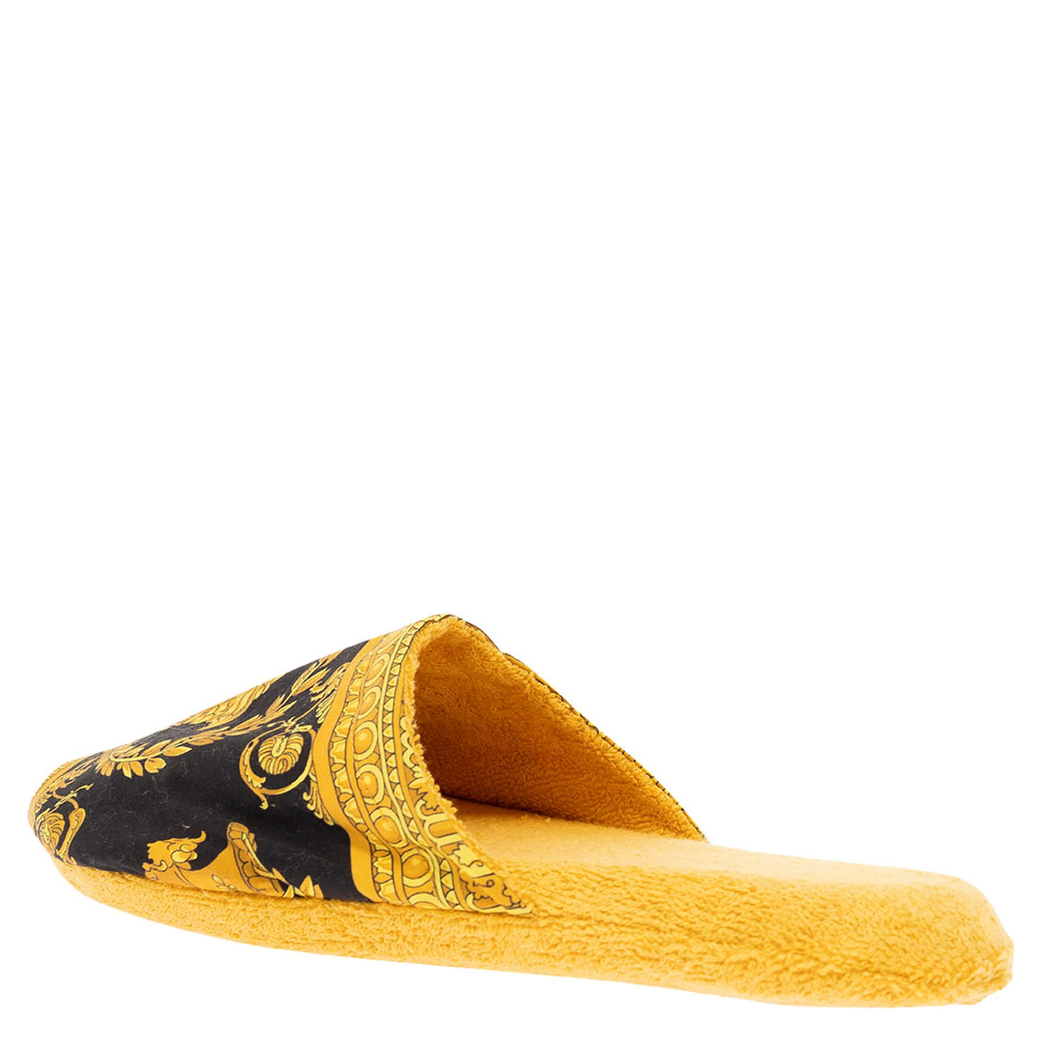 Ciabatte da Casa Nere e Oro in Cotone e Spugna con Stampa Barocca
