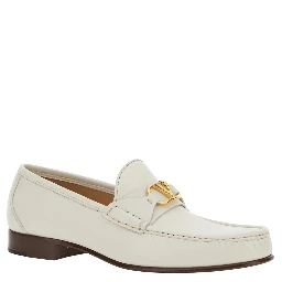 White Loafers with VLogo Plaque on the Front in Leather Man