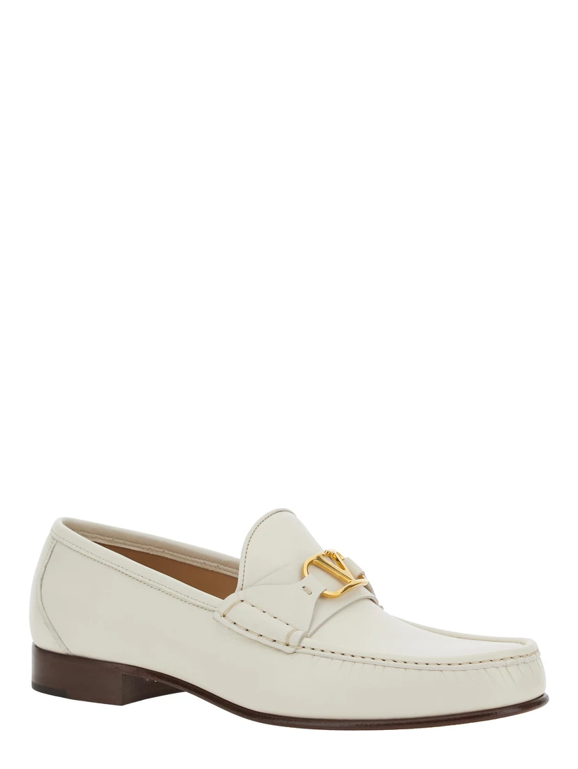 White Loafers with VLogo Plaque on the Front in Leather Man
