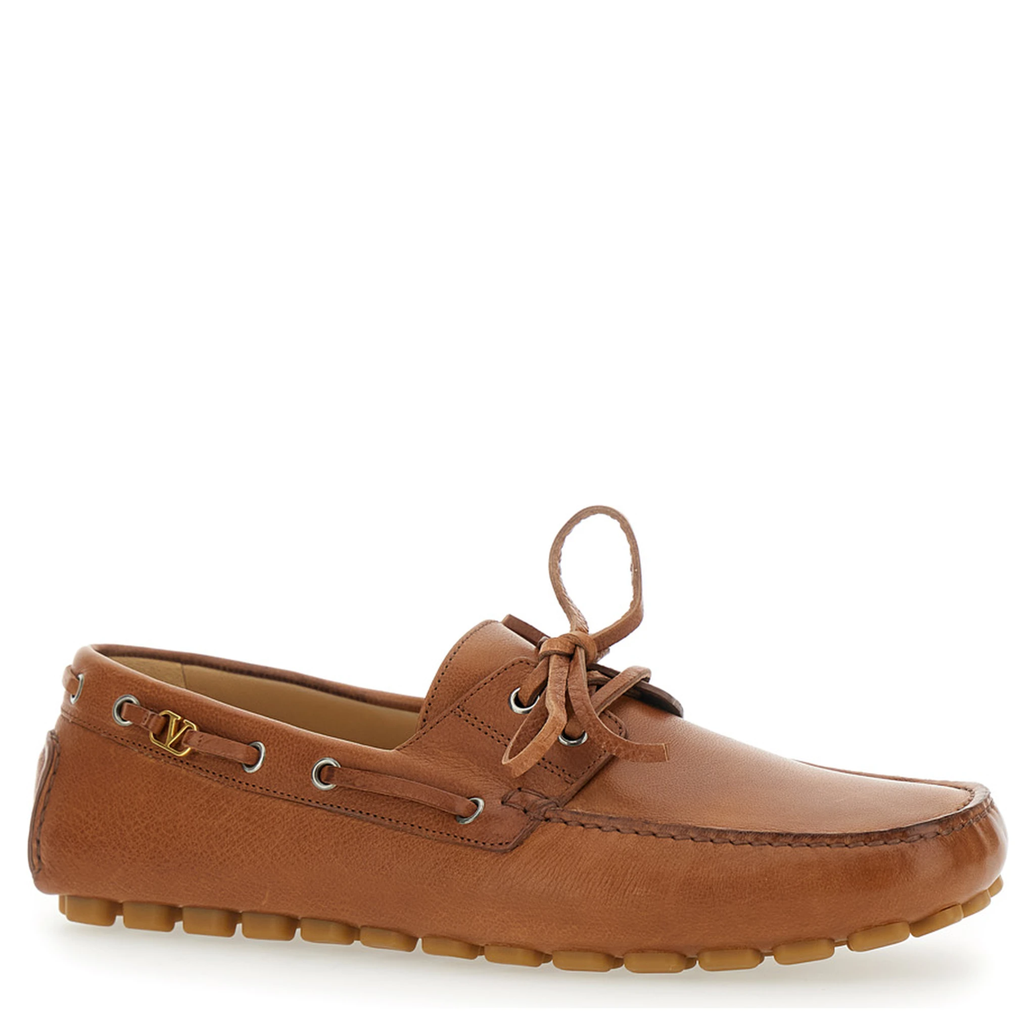 Fastaway Brown Loafers with VLogo Plaque and Decorative Laces with Logo in Leather Man