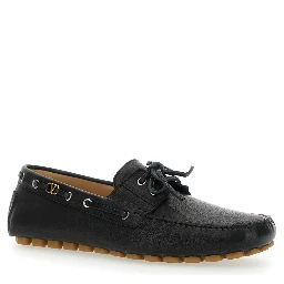 Fastaway Black Loafers with VLogo Plaque and Decorative Laces with Logo in Leather Man