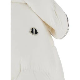 Cyclopic White Down Jacket with Removable Hood and Logo Patch in Tech Fabric Man
