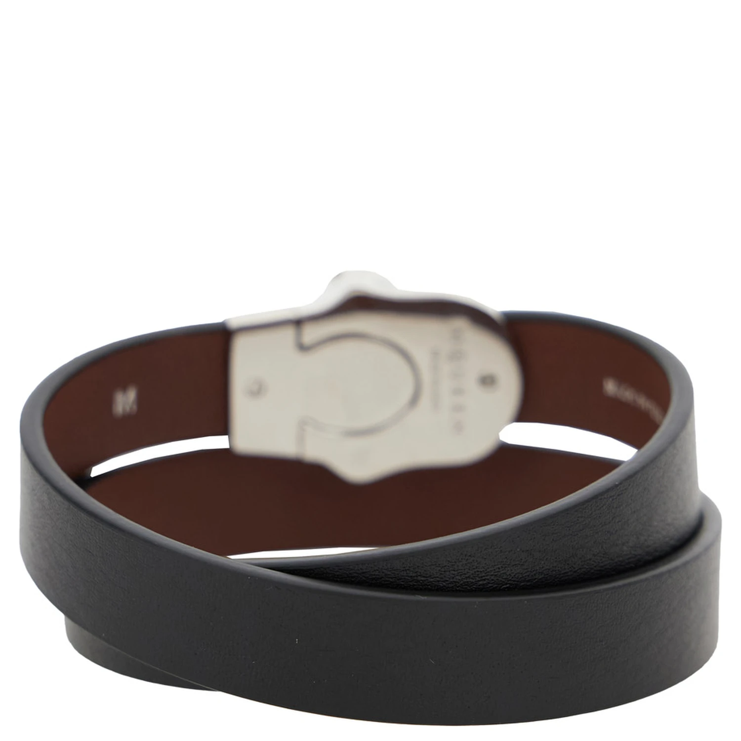 Black Bracelet with Skull Detail in Brass and Leather Man
