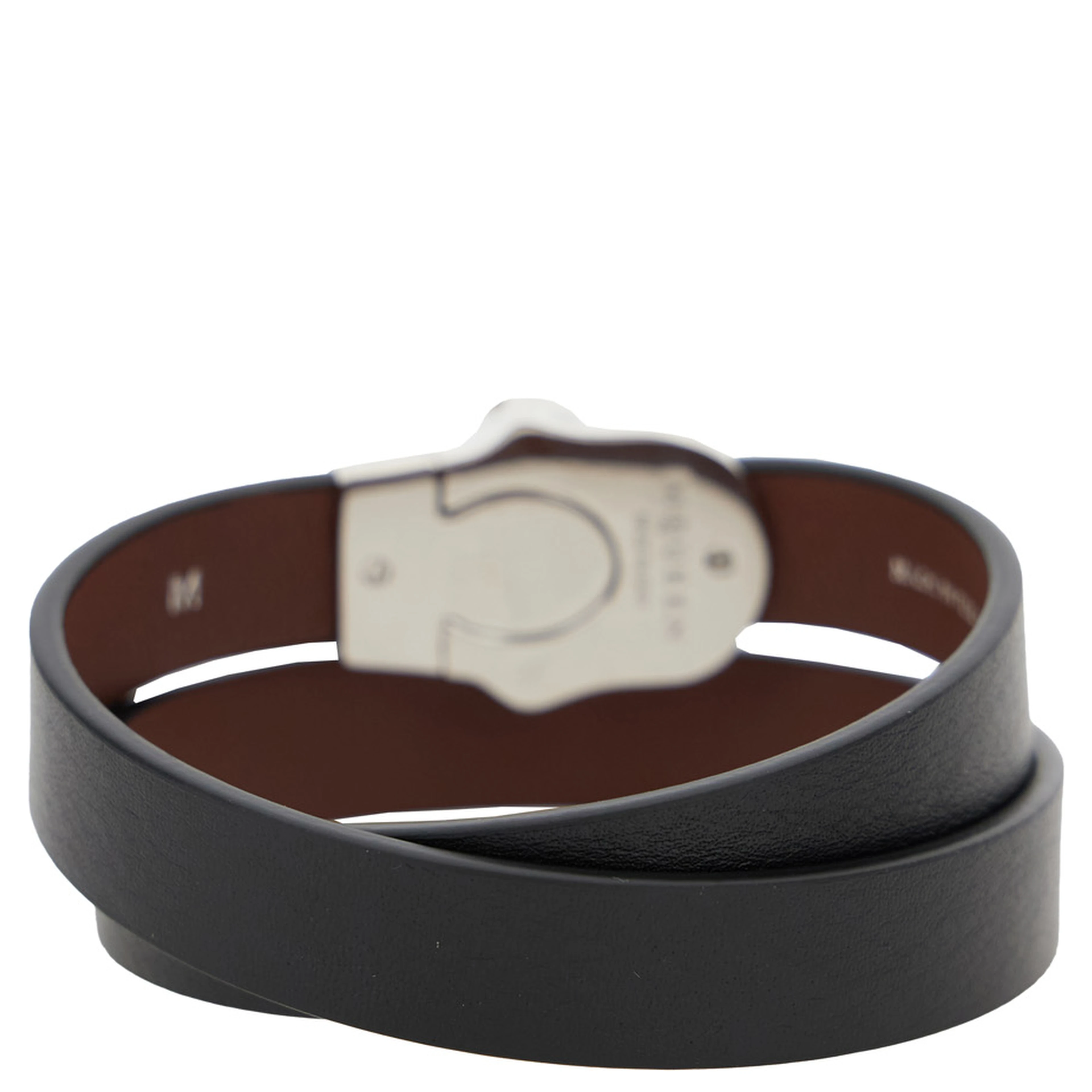 Black Bracelet with Skull Detail in Brass and Leather Man
