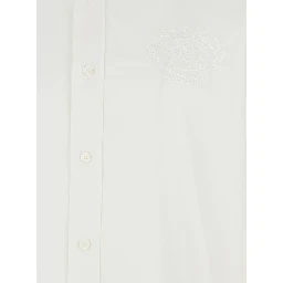 White Shirt with Classic Collar and Embroidered Logo on the Front in Cotton Man