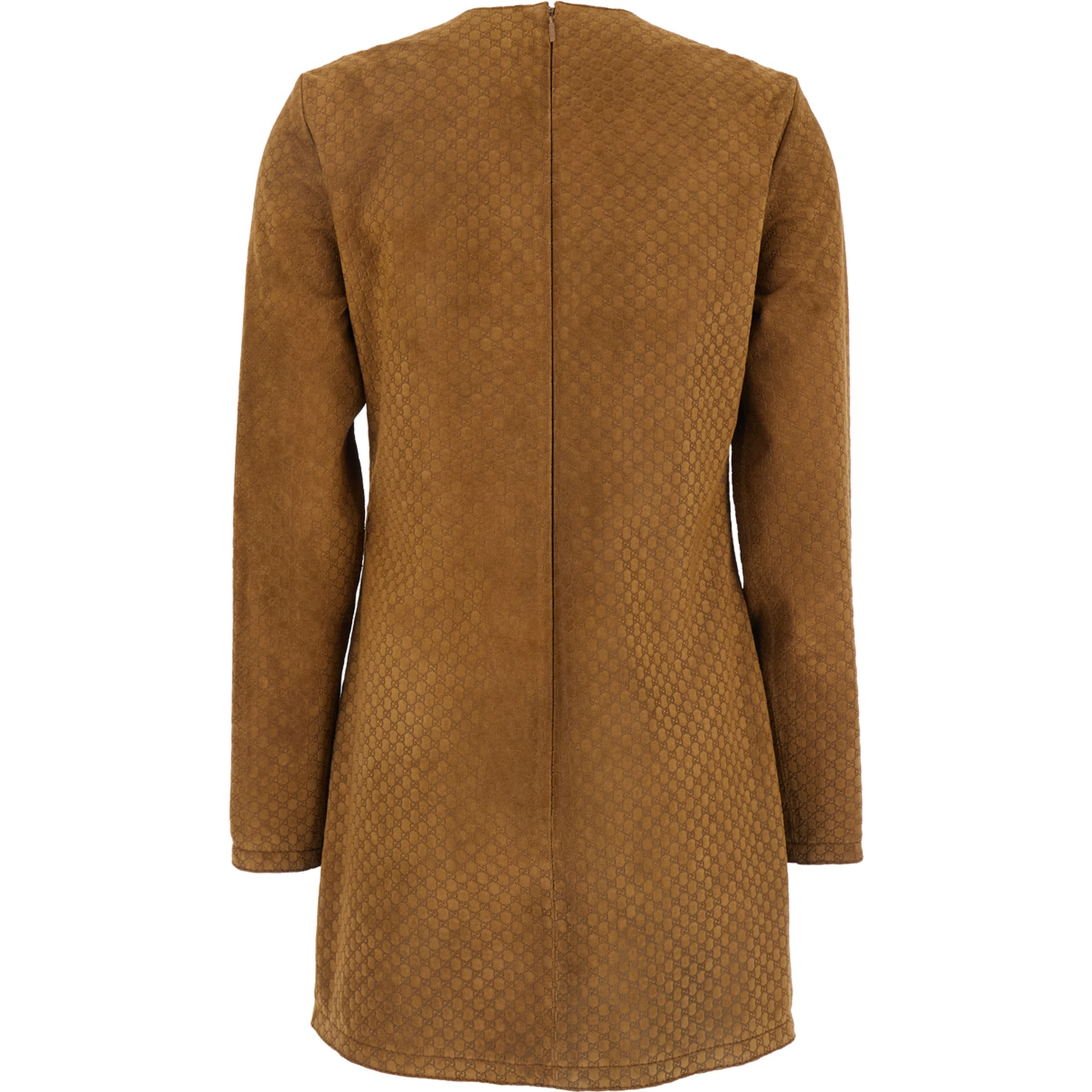 Brown Dress with Front Horsebit Details and All-Over GG Motif in Suede Woman