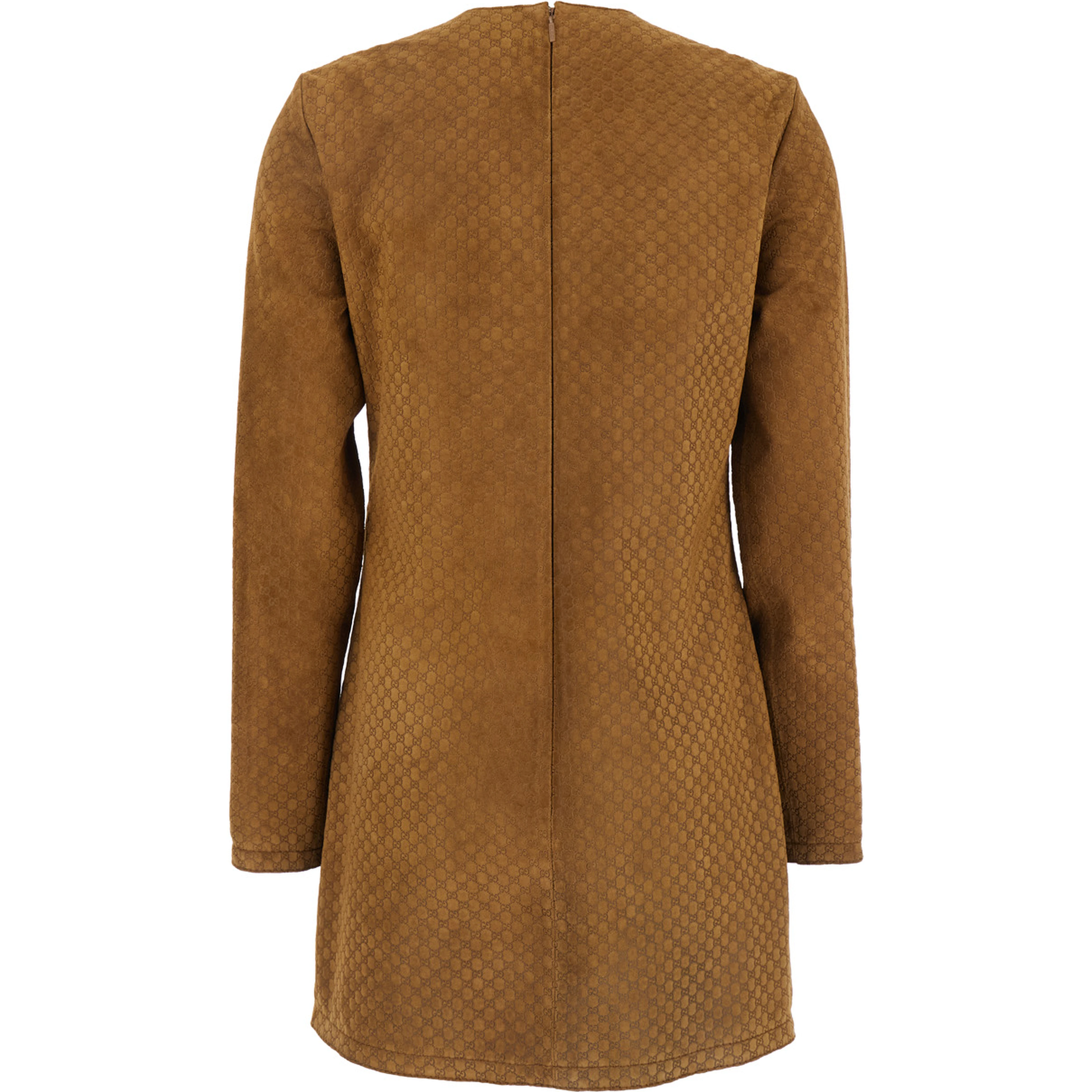 Brown Dress with Front Horsebit Details and All-Over GG Motif in Suede Woman
