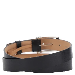 Twin Skull Black Belt with Logo Detail on the Buckle in Leather Man