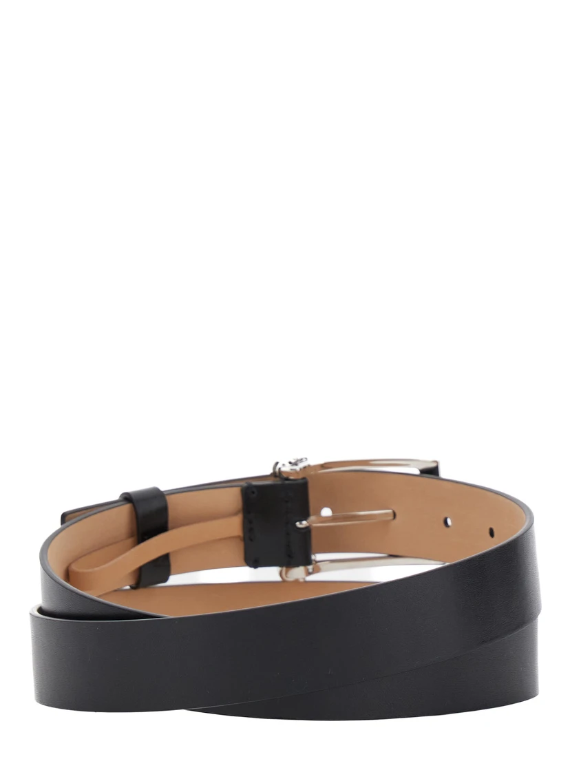 Twin Skull Black Belt with Logo Detail on the Buckle in Leather Man