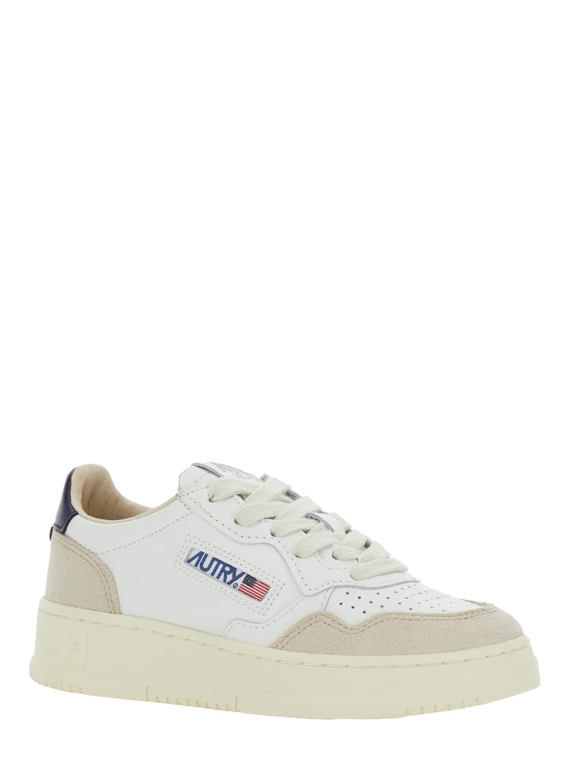 Medalist White Low Top Sneakers with Logo Patch on the Side and Perforated Panels in Leather Boy