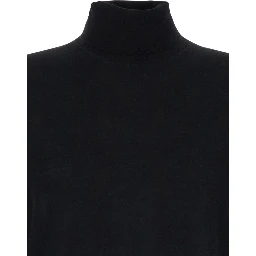 Black Turtleneck Sweater in Merino Wool and Silk Blend Man
