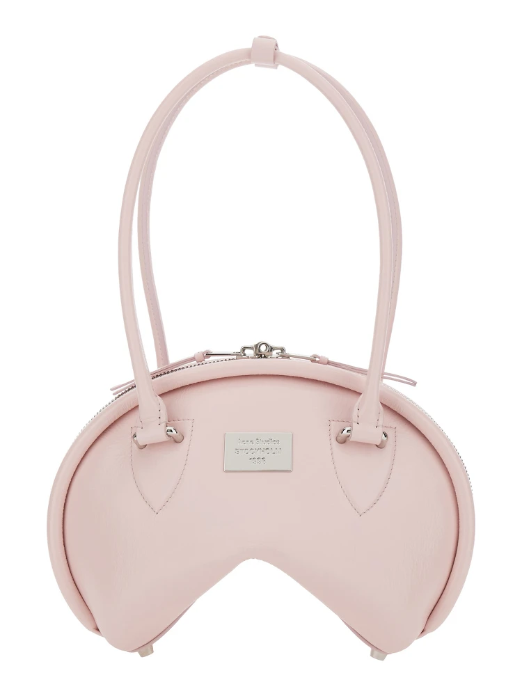 Pink Handbag with Two Top Handles and Logo Plaque on the Front in Leather Woman