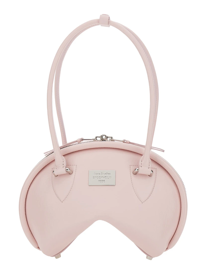 Pink Handbag with Two Top Handles and Logo Plaque on the Front in Leather Woman