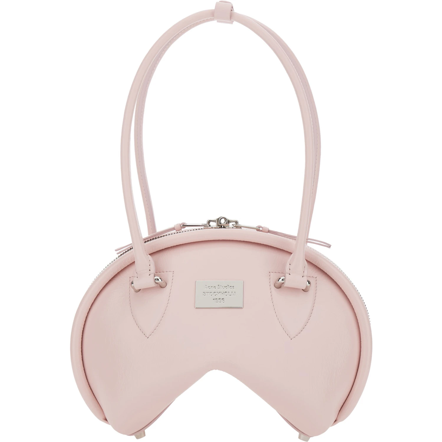 Pink Handbag with Two Top Handles and Logo Plaque on the Front in Leather Woman