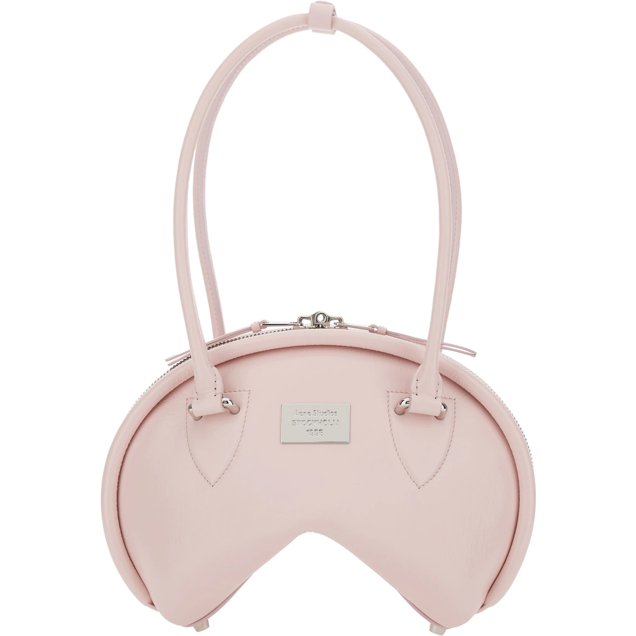 Pink Handbag with Two Top Handles and Logo Plaque on the Front in Leather Woman