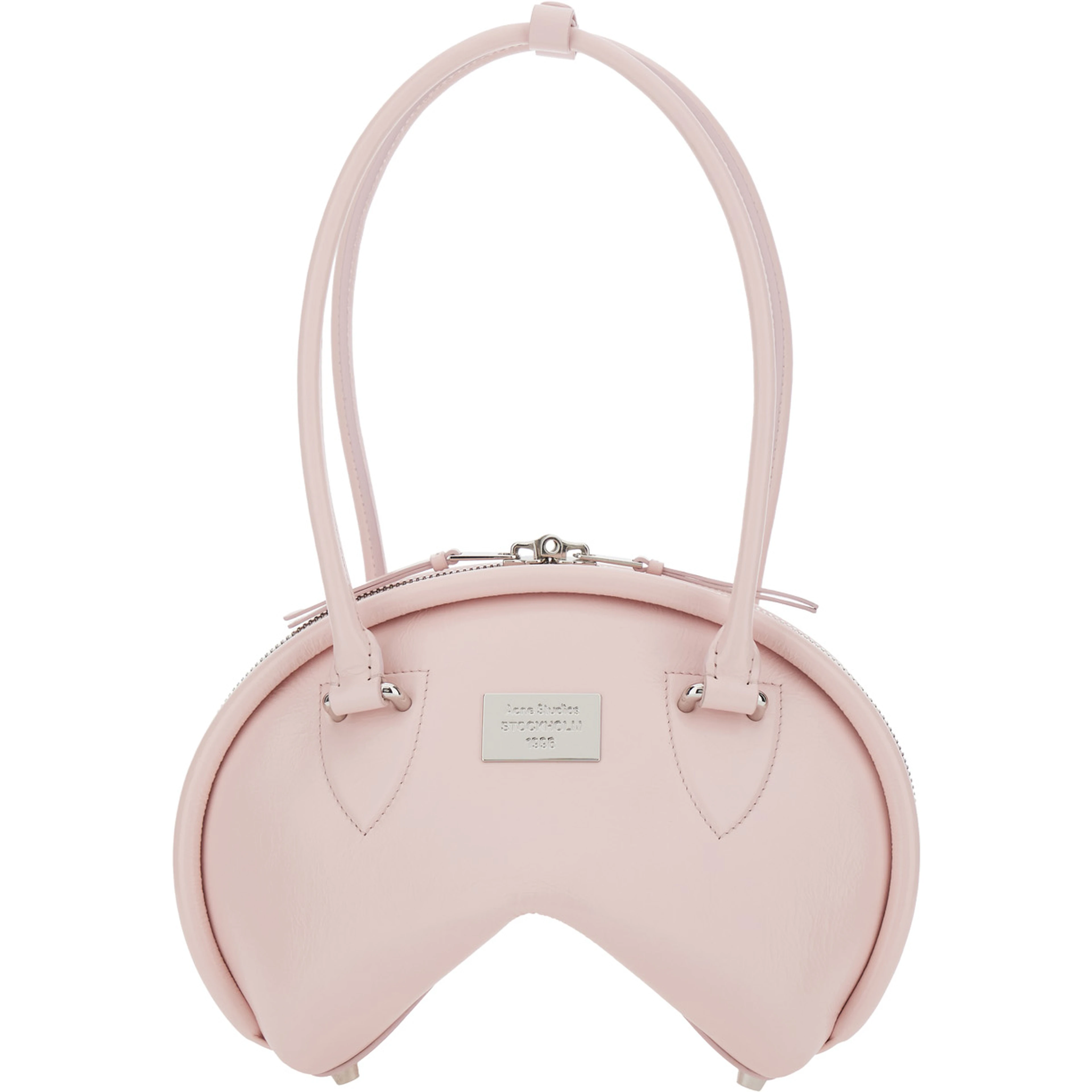 Pink Handbag with Two Top Handles and Logo Plaque on the Front in Leather Woman