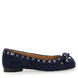 Blue Ballet Flats with Eyelet Details in Cotton Woman